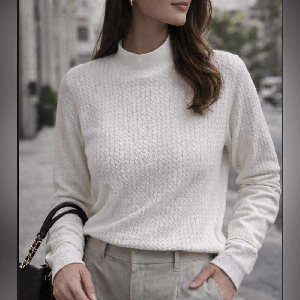 J.Crew White Waffle Knit Mock Neck Sweater |‎ Size M